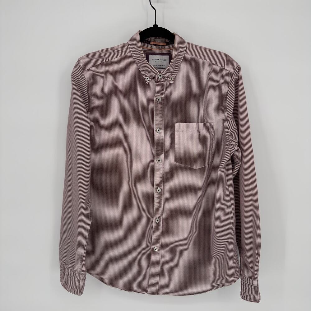 Denim & Flower Slim Fit Burgundy Striped Shirt‎ M Long Sleeve